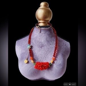 Natural Red Coral Woven 
🪸 & Hetian jade Necklace